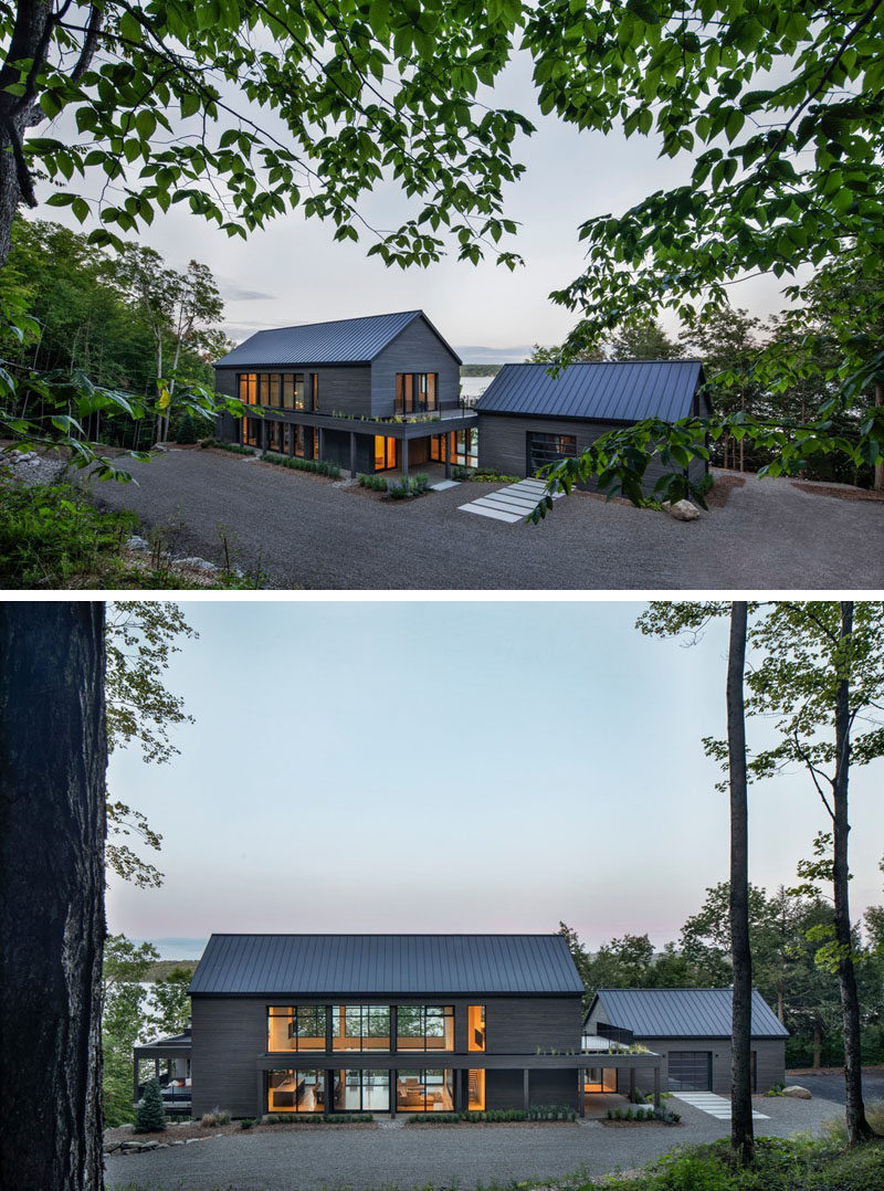Modern Barnhouse Ideas - This modern barnhouse is designed as two separate areas, the first, a combined guest loft, garage and artist studio, that's connected by a glass tunnel to the second, the main house. #ModernBarnhouse #ModernArchitecture #BarnhouseDesign