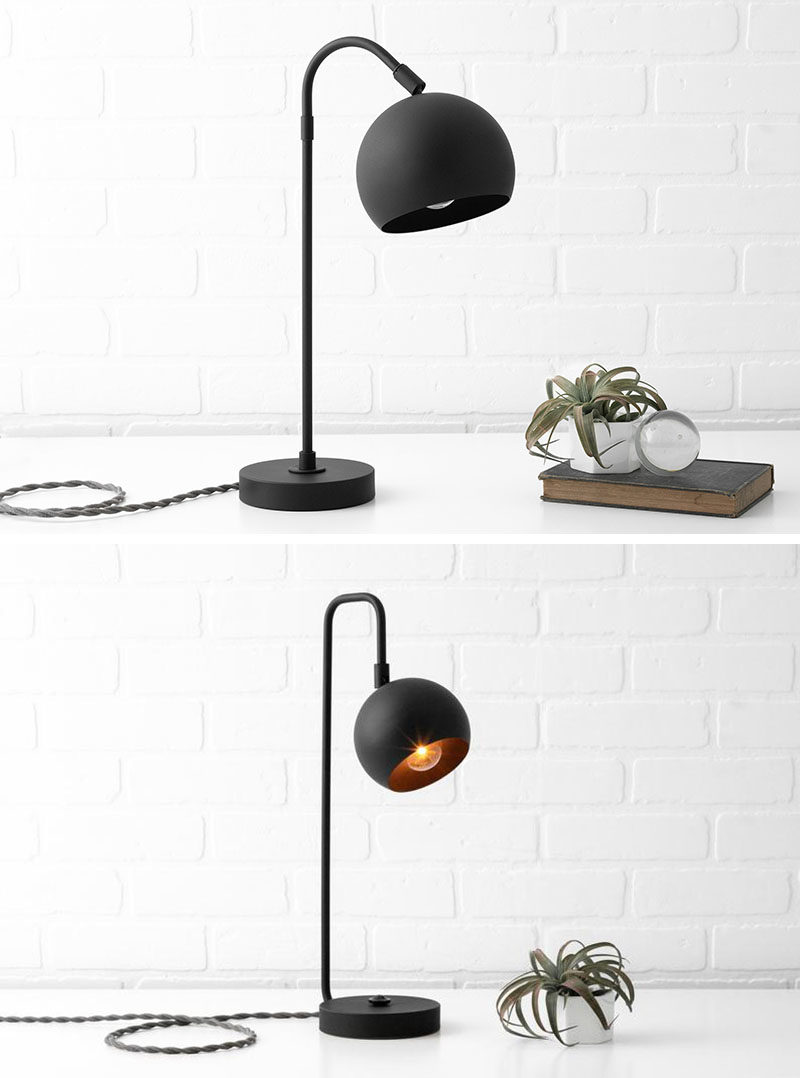 Modern Lighting Ideas - Drawing inspiration from mid-century lighting, this matte black modern lighting collection includes pendant lights, vanity lights, and table lamps, and has orb-shaped shades. #LightingIdeas #ModernLighting #MatteBlackLighting #MidCenturyLighting