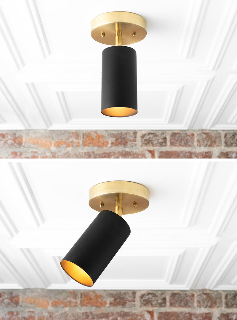 Modern Lighting Ideas - Drawing inspiration from mid-century lighting, this matte black modern lighting collection includes pendant lights, ceiling lights, and table lamps, that have direction light that can be moved like a spotlight. #LightingIdeas #ModernLighting #MatteBlackLighting #MidCenturyLighting #Spotlight #LightingDesign #DirectionalLighting