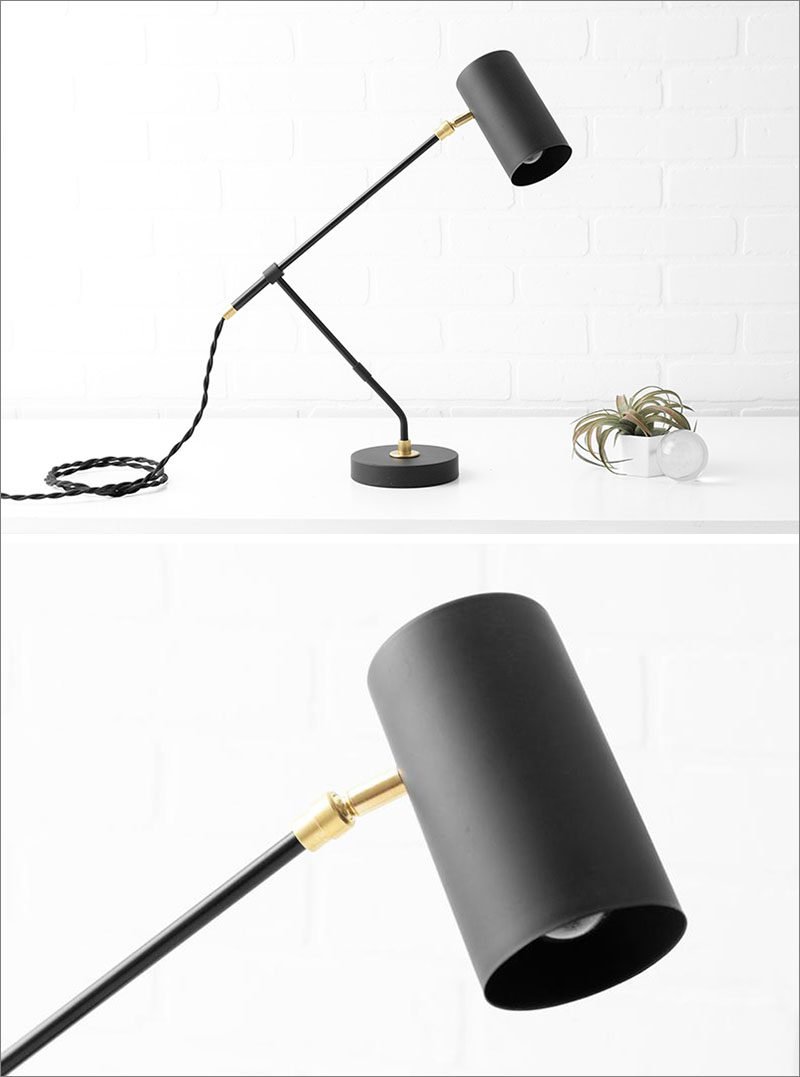 Modern Lighting Ideas - Drawing inspiration from mid-century lighting, this matte black modern lighting collection includes pendant lights, ceiling lights, and table lamps, that have direction light that can be moved like a spotlight. #LightingIdeas #ModernLighting #MatteBlackLighting #MidCenturyLighting #Spotlight #LightingDesign #DirectionalLighting