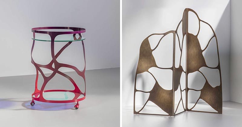 These sculptural furniture designs are made made from water cut steel or aluminum, and has an ombre appearance, with the colors fading seamlessly in and out of each other. #SculpturalFurniture #FurnitureDesign #Design
