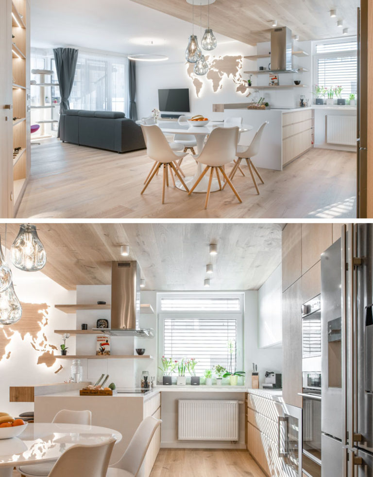 The Interior Of This Apartment Is Filled With Wood To Create A Warm And ...