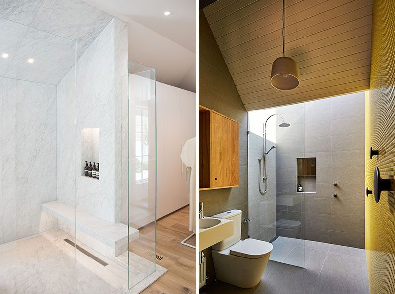 Shower Niche Ideas - A vertical shower niche makes use of the height of the shower. Taller than it is wide, a vertical shower niche is often the go-to choice when there's a smaller shower stall. #ShowerNiche #ShowerShelf #ShowerAlcove #ShowerNicheIdeas