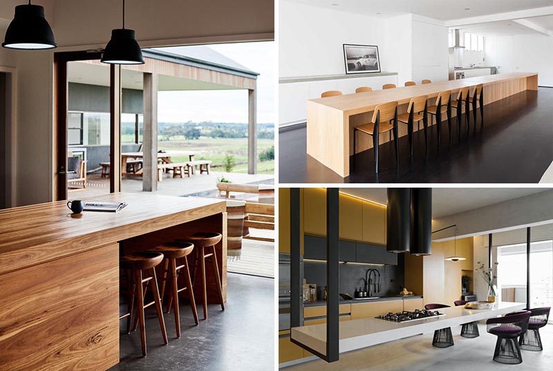 Having a kitchen island with seating creates a place in the home for people to gather, whether their helping with meal prep, chatting to the person cooking, or simply taking five minutes while they have a snack, the kitchen island quickly becomes a multi-functional area.  #KitchenIslandIdeas #KitchenIslandDesign #KitchenIslandSeating