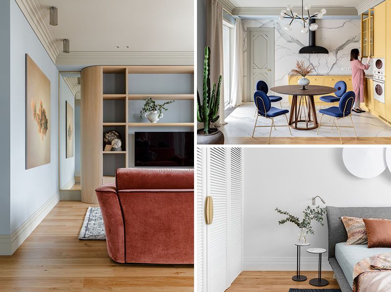 Atelier Prototipi has designed a modern apartment in Minsk, Belarus, for their clients that wanted a space that would remind them of a sunny and warm climate. #ModernApartment #ApartmentDesign #ApartmentInterior