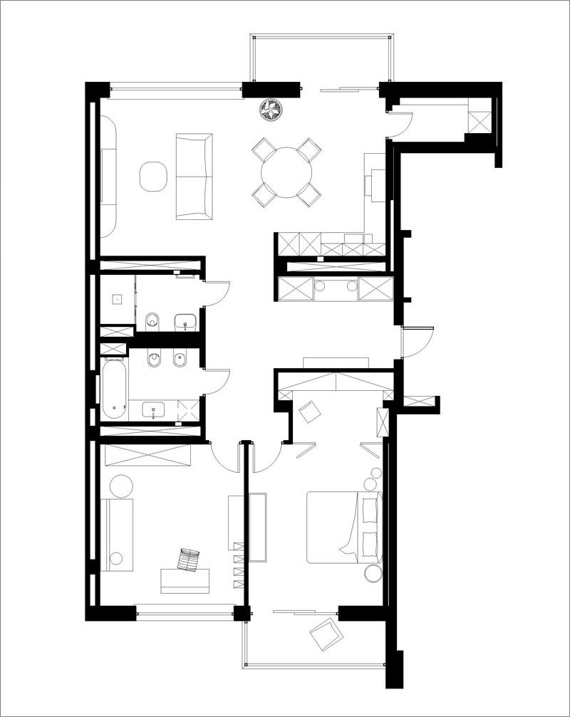 FLOOR PLAN - Atelier Prototipi has designed a modern apartment in Minsk, Belarus, for their clients that wanted a space that would remind them of a sunny and warm climate. #ApartmentLayout #ApartmentFloorPlan #ApartmentDesign