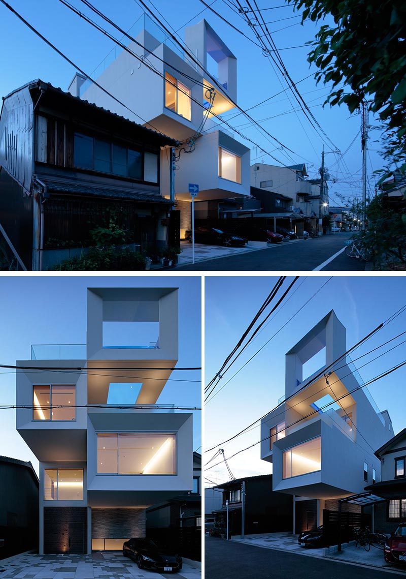 Architecture firm Eastern Design Office, has recently completed a new house in Kyoto, Japan, that features a unique, rooftop cantilevered swimming pool, that has a window through to the living room below. #SwimmingPool #Architecture #RooftopPool #CantilveredPool