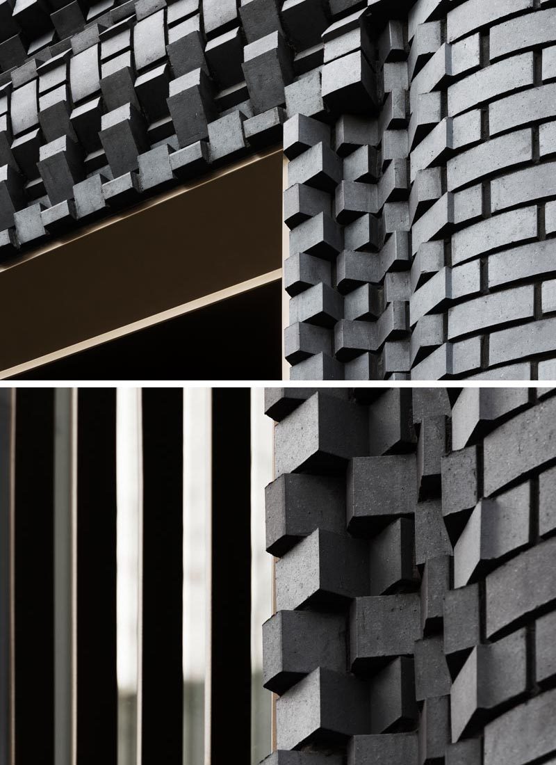 A building in London features a dark interlocking brick facade made from 5,000 blocks. #InterlockingBrick #DarkFacade #BrickFacade #Architecture