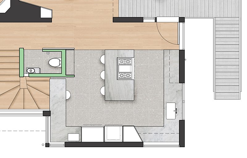 KITCHEN LAYOUT - When Best Practice Architecture and Leah Steen Interior Design were tasked with renovating a house in Seattle, Washington, they took what was once a kitchen with dark wood cabinets and transformed it into a bright and larger kitchen with an island. #KitchenLayout #KitchenFloorPlan #KitchenDesign #ModernKitchen