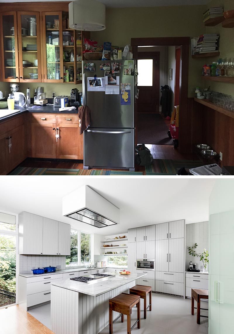 When Best Practice Architecture and Leah Steen Interior Design were tasked with renovating a house in Seattle, Washington, they took what was once a kitchen with dark wood cabinets and transformed it into a bright and larger kitchen with an island. #KitchenRenovation #KitchenRemodel #InteriorDesign #KitchenDesign