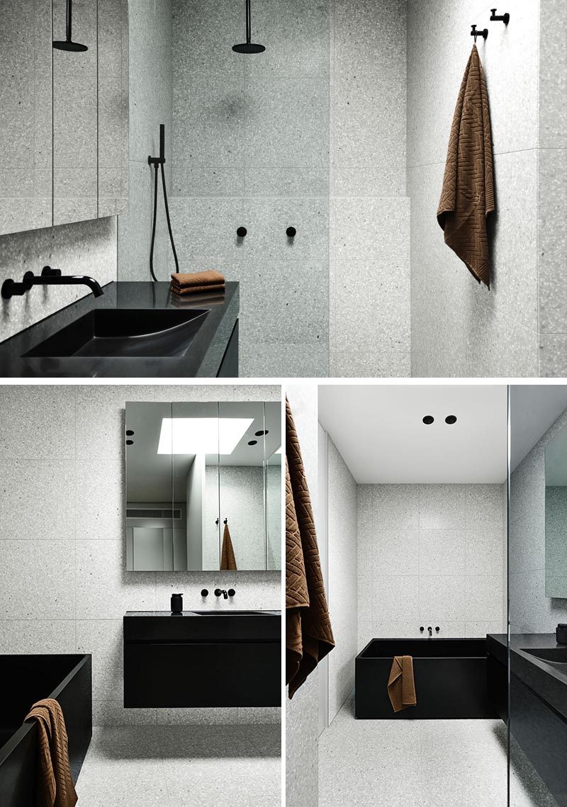 In this modern bathroom, grey terrazzo has been used to create a lighter, brighter space. #GreyBathroom #ModernBathroom #BathroomDesign