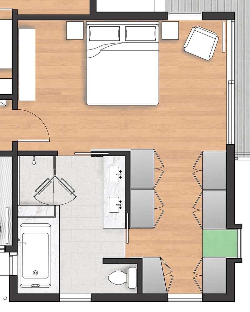 FLOOR PLAN - When Best Practice Architecture was renovating a house in Seattle, Washington, they decided to include a new and modern master suite with a balcony, walk-through closet, and en-suite bathroom. #MasterSuite #MasterBedroom #MasterBathroom #WalkThroughCloset