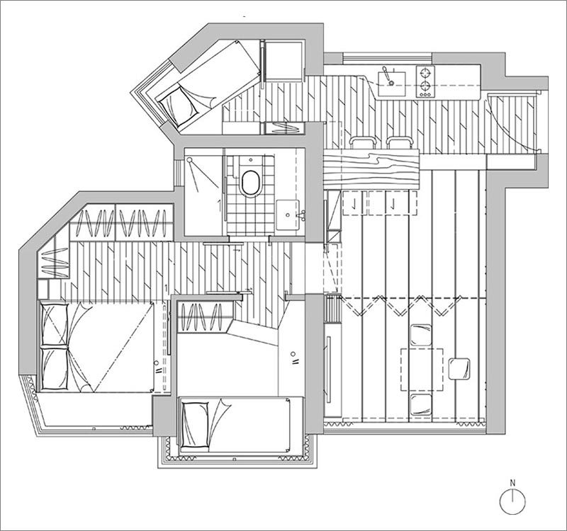 Sim-Plex Design Studio has recently completed the interior of a modern and small apartment in Hong Kong, that measures in at 492 square feet. #SmallApartment #FloorPlan