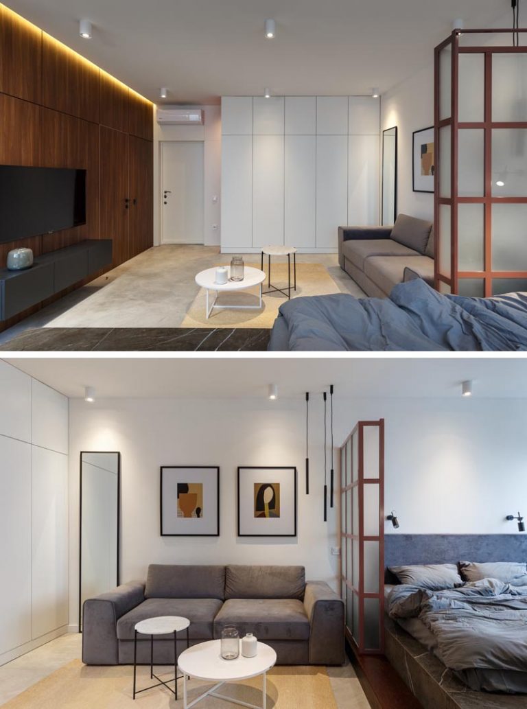 This Small Apartment Designated Space For The Bedroom By Placing It On ...