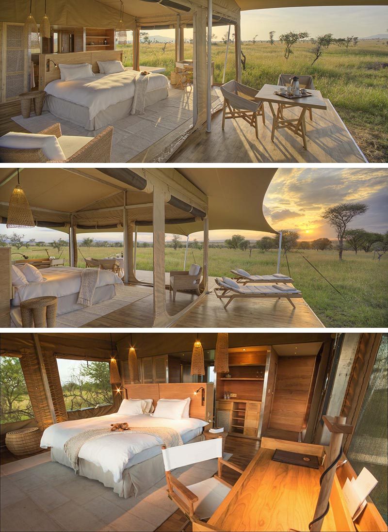 The Roving Bushtop Safari Camp has all the comforts of home and allows guests to have their own private sanctuary that's surrounded by the sweeping plains. #SafariCamp #Serengeti