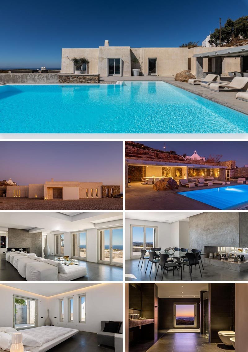 With over 3000 square feet of space and located in the area of Kounoupas, Villa Blendy boasts 5 bedrooms and a swimming pool with sweeping views of the island, as well as covered outdoor lounge and dining areas. #Mykonos #VacationIdeas #MykonosVillas