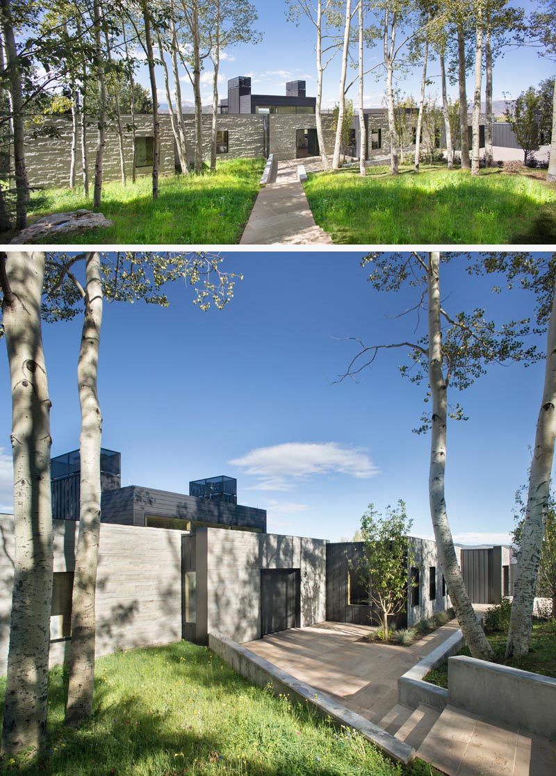 Architecture and interior design firm Rowland + Broughton, has designed the modern renovation of a family house in Aspen, Colorado. #StoneWalls #ModernHouse #ModernArchitecture