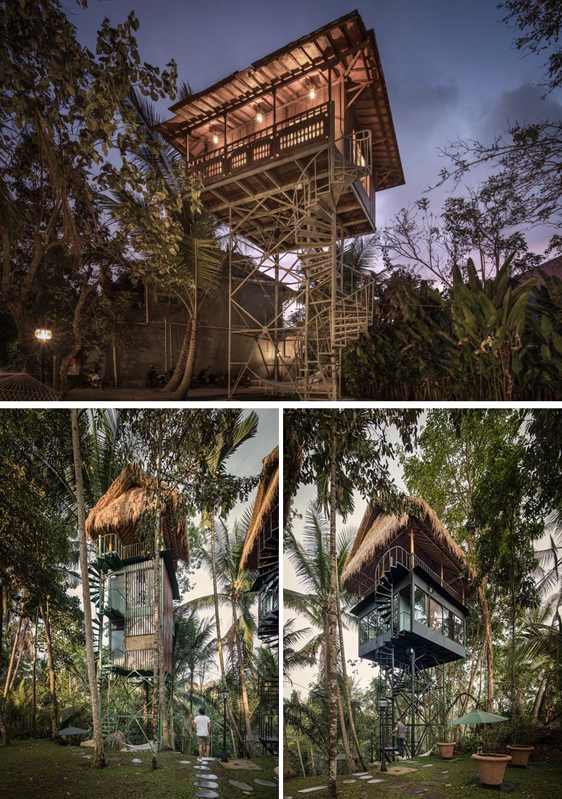 The Lift Treetop Boutique Hotel in Indonesia has three cabins that are raised up off the ground and embedded into the surrounding tropical forest. #Travel #Indonesia #TreetopHotel #LiftTreetopHotel #VacationIdeas