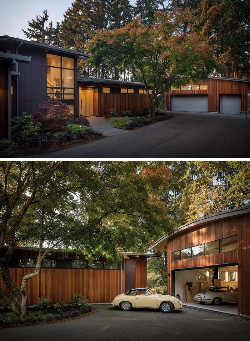 Weathering steel and ipe wood siding are featured on this modern house.