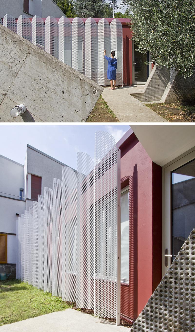 Architect and designer Francesca Perani has created a micro-apartment in Bergamo, Italy, that features a perforated metal screened facade. #MetalScreen #PrivacyScreen #Architecture #BuildingDesign