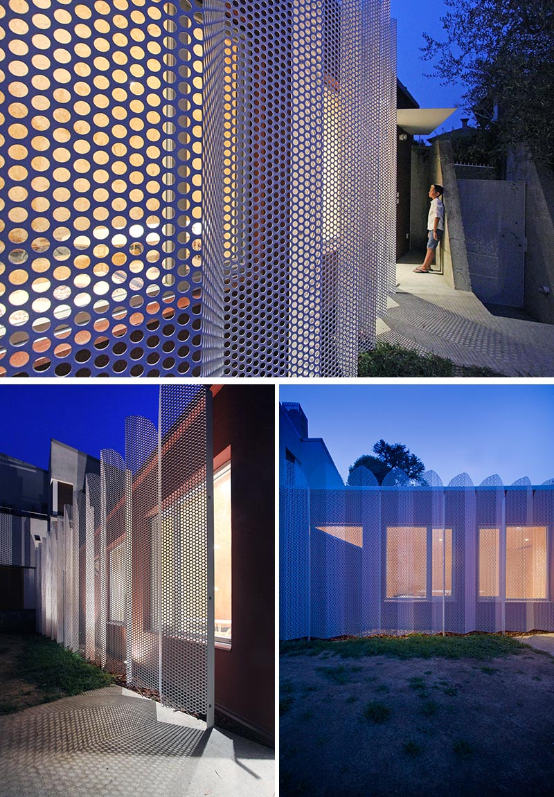 Architect and designer Francesca Perani has created a micro-apartment in Bergamo, Italy, that features a perforated metal screened facade. #MetalScreen #PrivacyScreen #Architecture #BuildingDesign