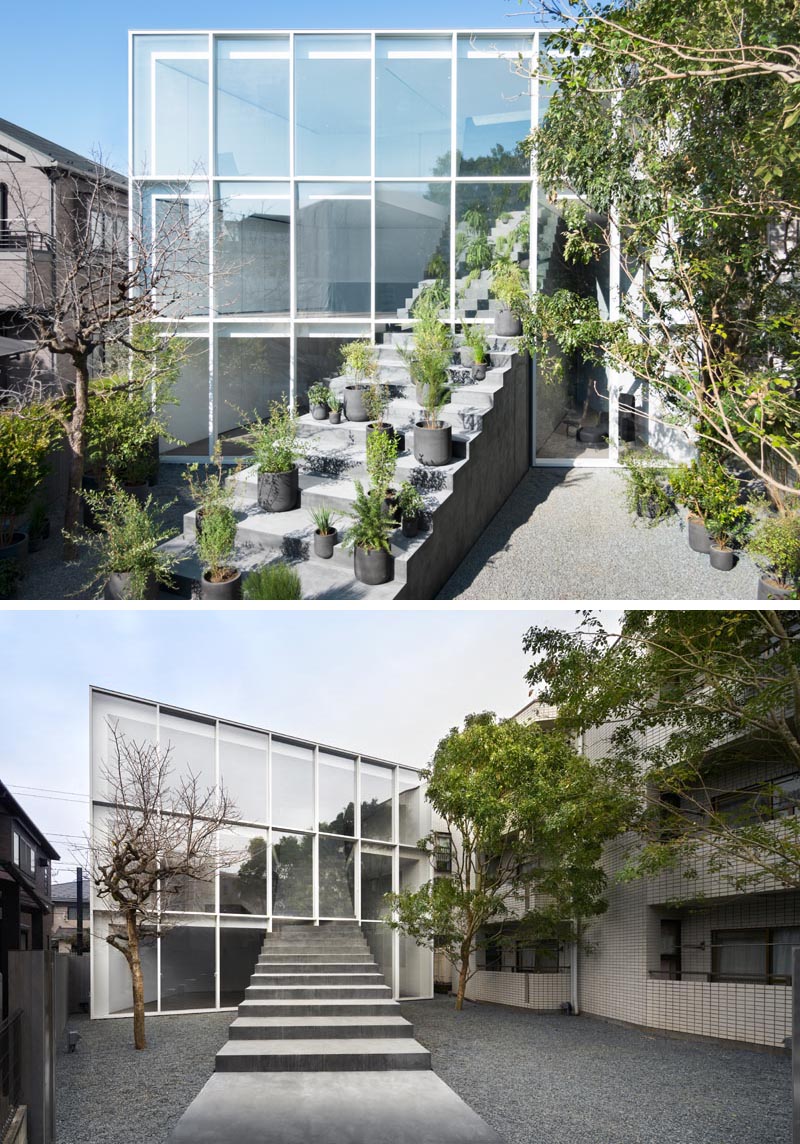 Architecture firm Nendo has designed a minimalist house in a quiet residential area of Tokyo, that has stairs traveling from the exterior to the interior. #Stairs #ModernArchitecture #JapaneseArchitecture #StairDesign