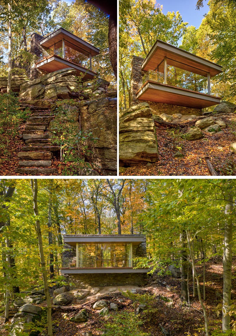 Architect Eric J. Smith has designed a small writer's studio that's located in Connecticut, and is home to a 1,700 volume collection of poetry. #WritersStudio #Cabin #Studio #Architecture