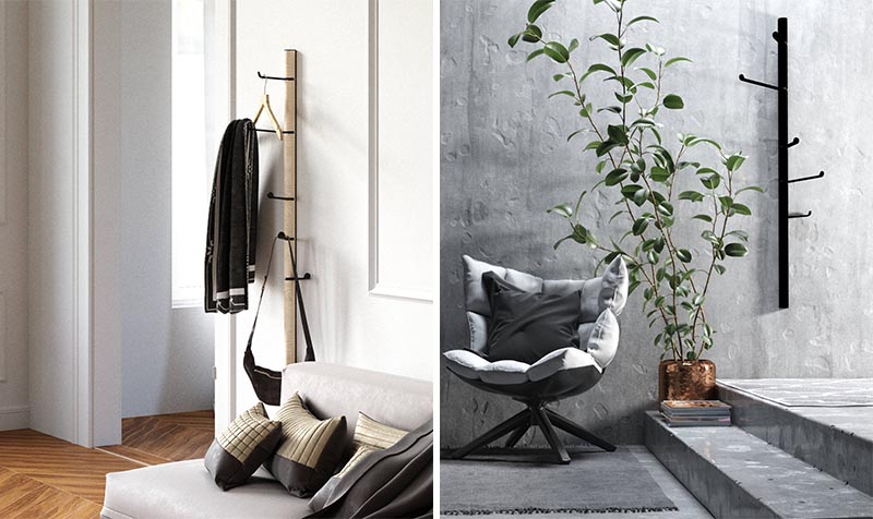 A coat rack is an unconventional way to store your blanket, however if you can find one that has long arms, you can then fold the blanket and drape it over one of the arms, or loop it through a coat hanger, which can then be hung on the rack. #CoatRack #BlanketStorage #ModernDecor