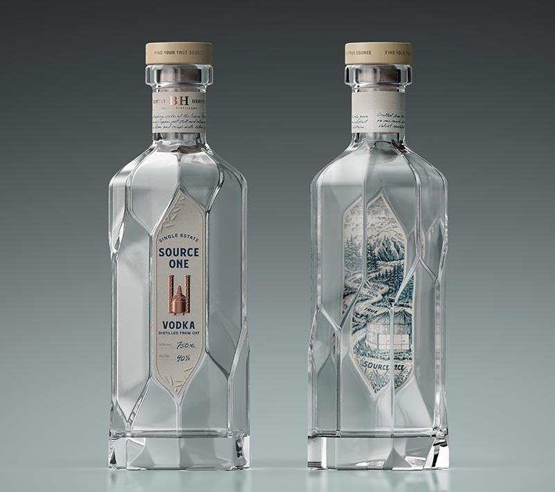 Inspired by the stunning and intricate greenhouse architectural elements, this modern vodka bottle consists of offset panels that create an endless spiraling illusion when turned. #Packaging #BottleDesign #Design