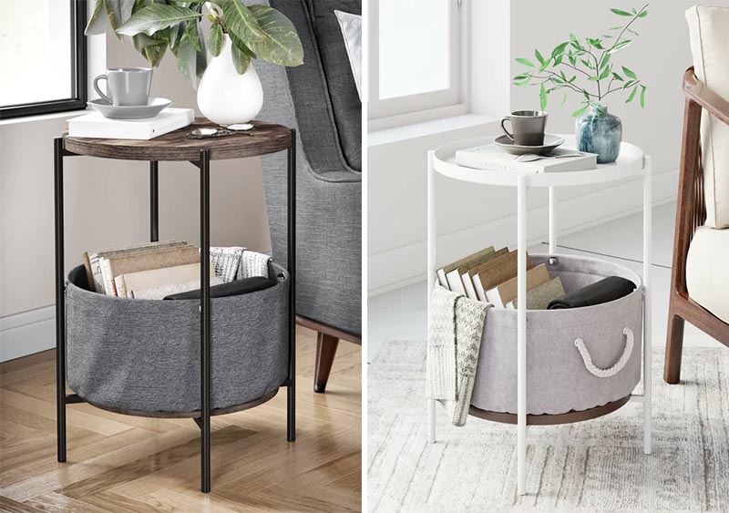 Most living rooms have side tables and coffee tables, so why not choose a design that does double duty. A table with built-in storage can either keep your blankets on display or hide them away. #BlanketStorage #CoffeTable #StorageTable #SideTable #CoffeeTable