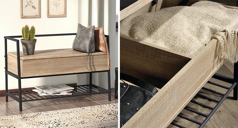 Benches are a great way to store your blankets when going unused. The benches, which often have a lift up lid or drawers, make it easy to access the blankets when needed, and are also ideal if you have a space in a hallway, entryway, or under a window that needs seating and storage. #StorageBench #BlanketStorage