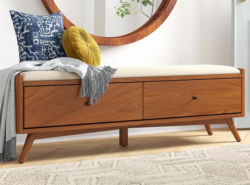 Benches are a great way to store your blankets when going unused. The benches, which often have a lift up lid or drawers, make it easy to access the blankets when needed, and are also ideal if you have a space in a hallway, entryway, or under a window that needs seating and storage. #StorageBench #BlanketStorage