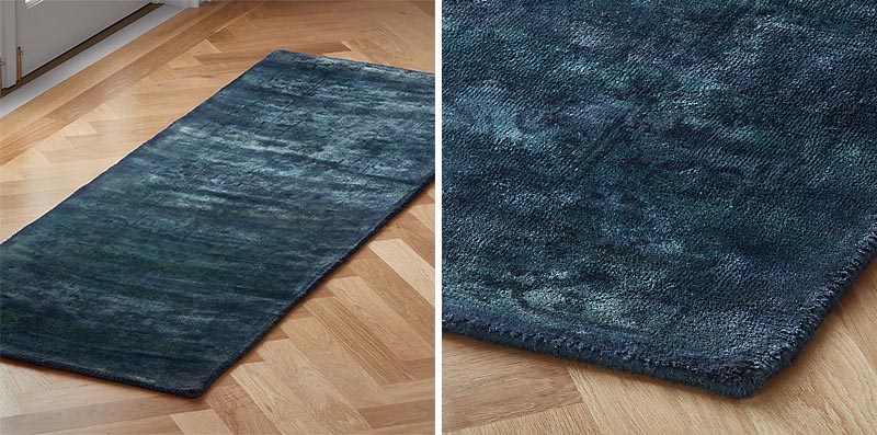 Runner rugs can be used in a variety of areas of the home, like in the kitchen, the hallway, and in the bedroom. #ModernRunnerRug #ModernBlueRug #BlueRunnerRug #ModernDecor