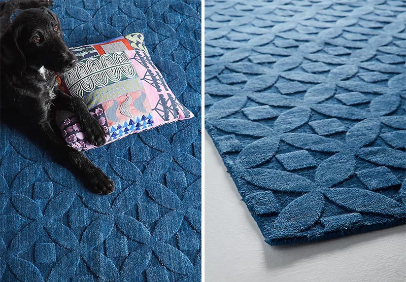 Displaying a textured rug in your interior can help to create dimension. #BlueRug #ModernRug #HomeDecor #DecorIdeas