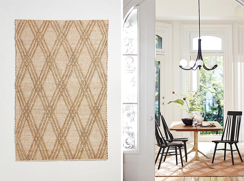 Rugs made from fibers like sisal and jute are one way to add a natural touch to a modern farmhouse interior, and are ideal for a high traffic area. #ModernFarmhouse #NaturalFiberRug #SisalRug #JuteRug #HomeDecor