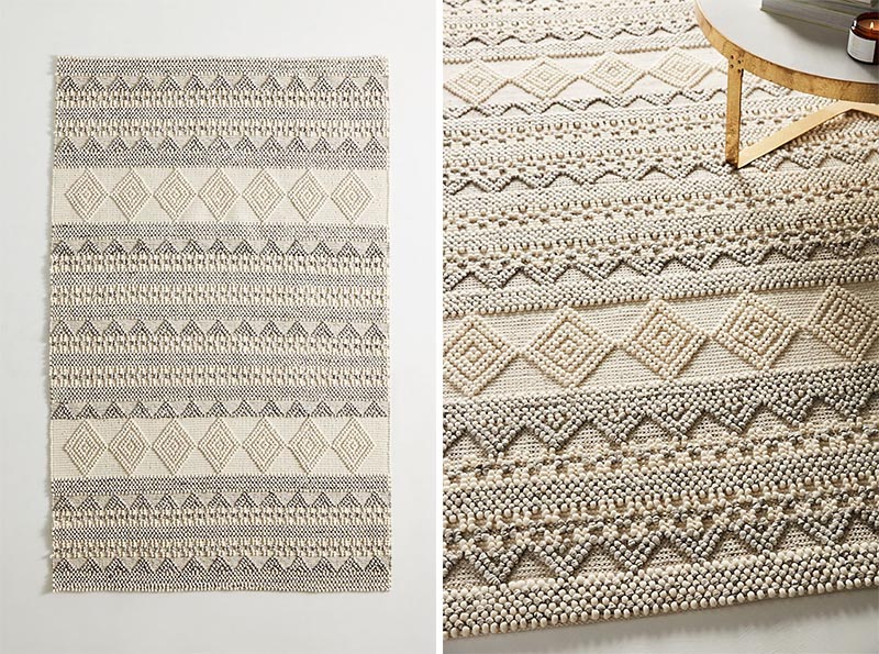 A patterned rug is a subtle way to add a decorative touch that won't overwhelm a modern farmhouse interior. #ModernFarmhouse #ModernFarmhouseRug #PatternedRug #RugIdeas #HomeDecor