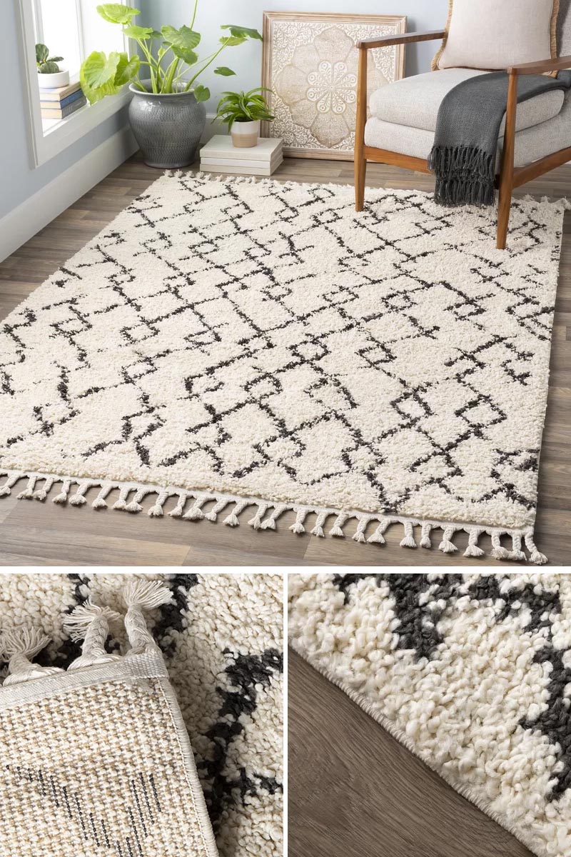 A patterned rug is a subtle way to add a decorative touch that won't overwhelm a modern farmhouse interior. #ModernFarmhouse #ModernFarmhouseRug #PatternedRug #RugIdeas #HomeDecor