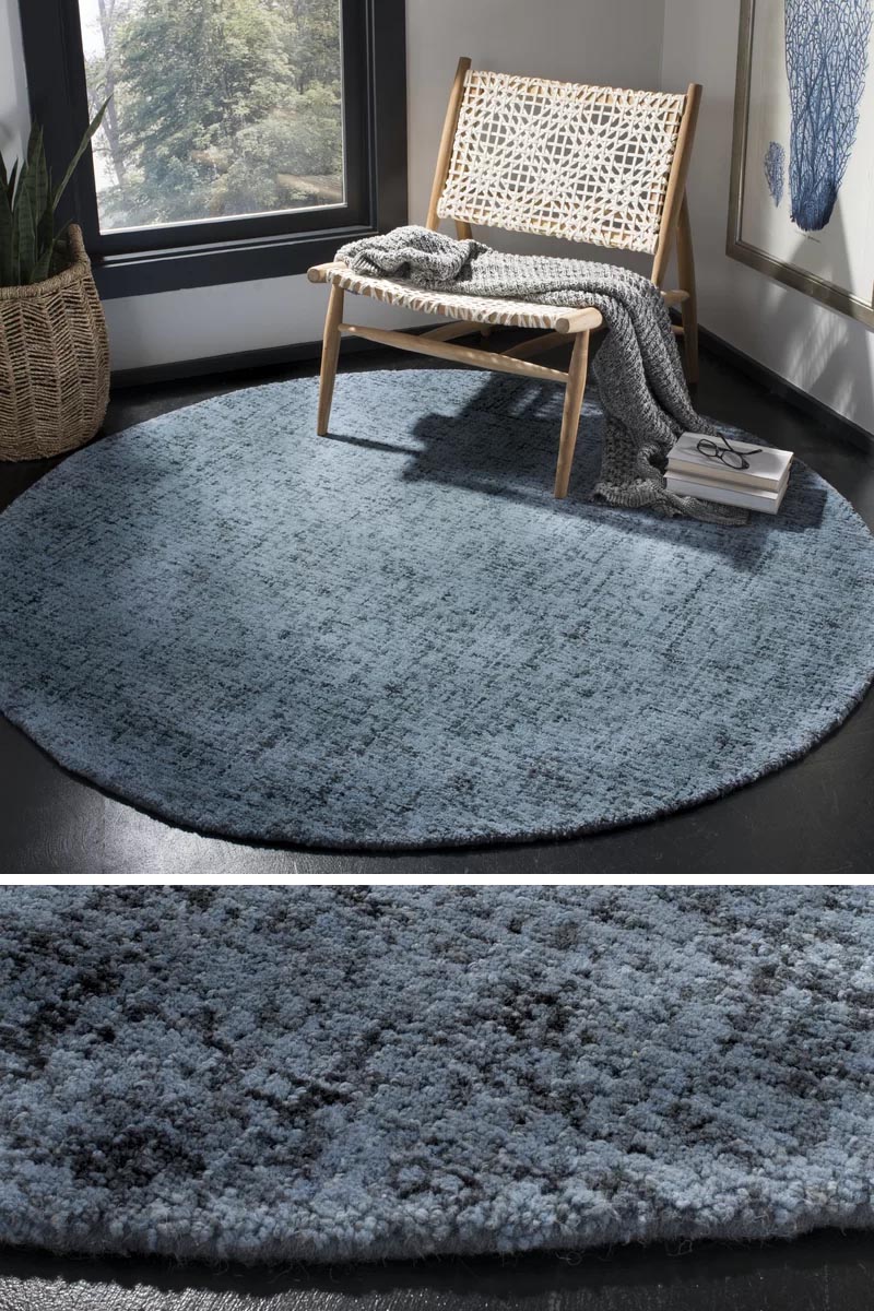 Round rugs in a modern farmhouse can help create a dedicated seating area for a small space that would otherwise go unused. Alternatively, they can also be used to in a nursery or bedroom. #ModernFarmhouse #RoundRug #HomeDecor #ModernFarmhouseRug