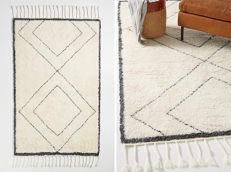 A patterned rug is a subtle way to add a decorative touch that won't overwhelm a modern farmhouse interior. #ModernFarmhouse #ModernFarmhouseRug #PatternedRug #RugIdeas #HomeDecor