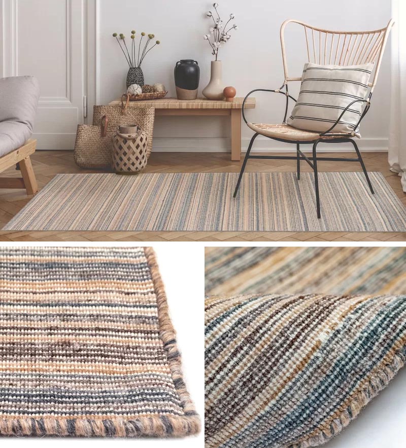 Striped rugs are an alternative for patterned rugs, however they can draw attention and help either elongate a room, or make it feel wider, depending on the orientation of the stripes. #ModernFarmhouse #ModernRug #StripedRug #HomeDecor #ModernFarmhouseRug
