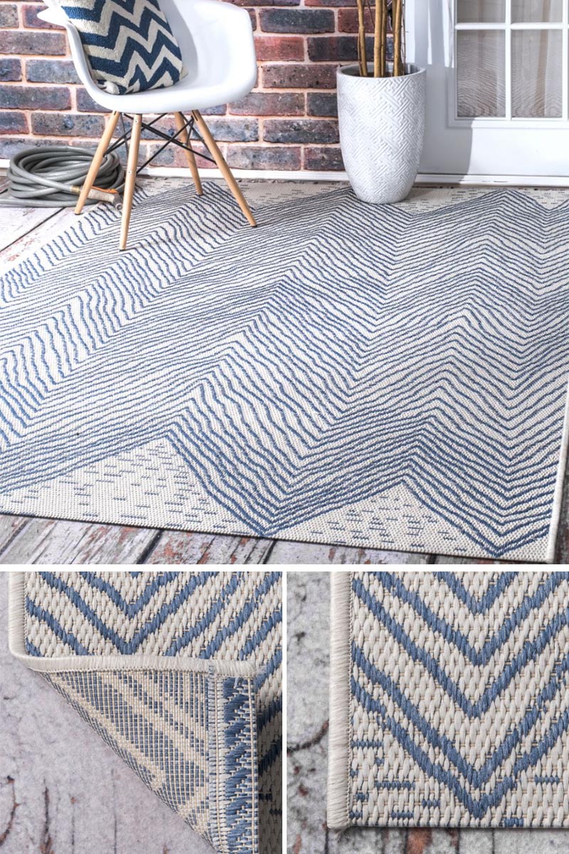 Square and rectangular rugs are one way of creating a dedicated seating or alfresco dining area in a large open space.  #ModernOutdoorRugs #SquareOutdoorRugs #RectangleOutdoorRug