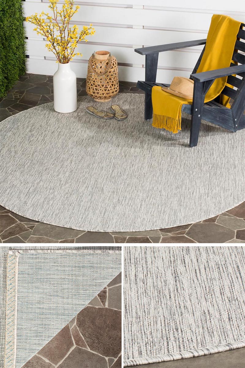 Single color outdoor rugs allow you to accessorize with pops of color, especially if you keep the rug a neutral tone. #OutdoorRugs #ModernOutdoorRugs