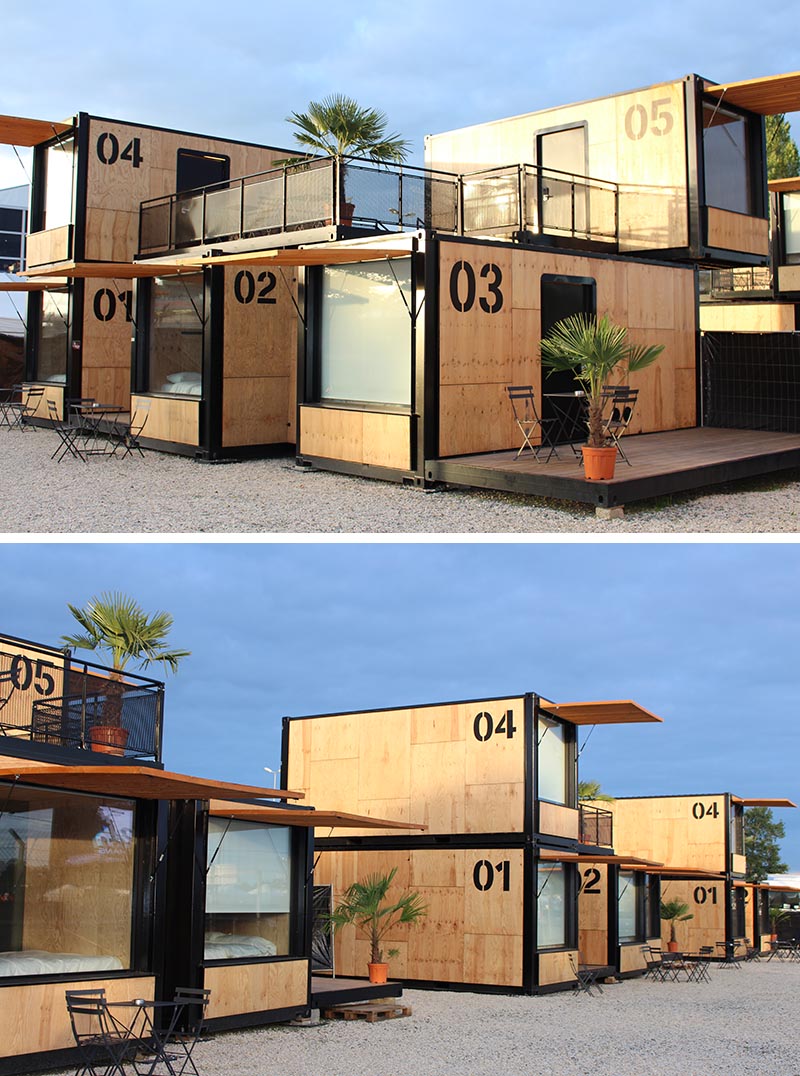 The Flying Nest, a nomadic concept hotel designed by Ora ïto for Accor, uses shipping containers to easily create hotel rooms. #ShippingContainer #ShippingContainerHotel #Travel #Architecture