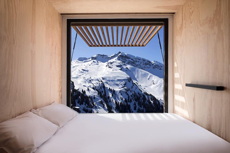 The Flying Nest, a nomadic concept hotel designed by Ora ïto for Accor, uses shipping containers to easily create hotel rooms. #ShippingContainer #ShippingContainerHotel #Travel #Architecture #Window