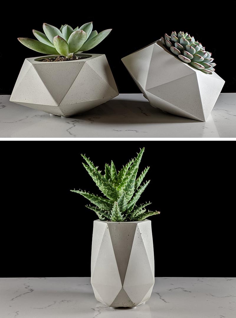 Green Begonia has created a collection of small modern concrete planters that are ideal for succulents and cacti. #ConcretePlanters #Succulents #SucculentPlanters #Cacti #CactiPlanters #ModernHomeDecor #DecorIdeas
