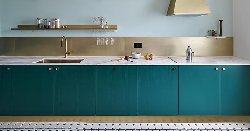 Kitchen Palette Ideas - A Bold Kitchen With Teal Cabinets And Bronze ...