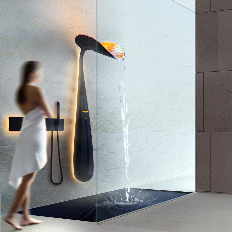 A sculptural shower that looks like a flower.