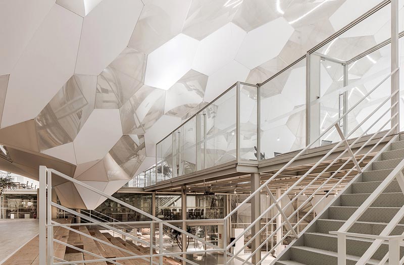 A sculptural ceiling for an office space.