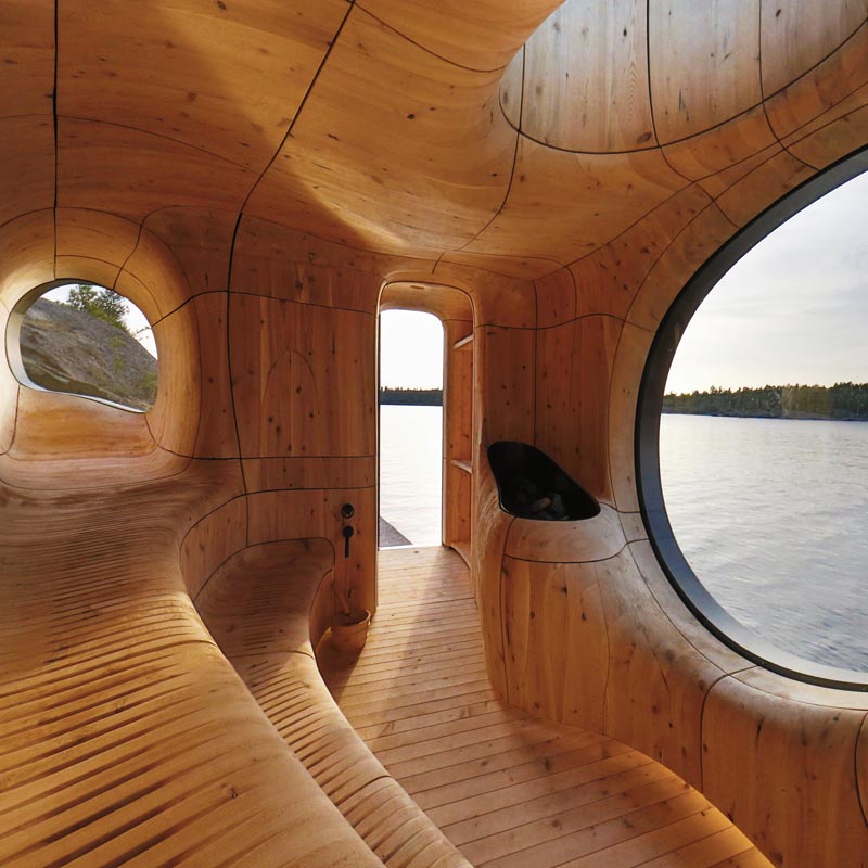 Curved wood sauna