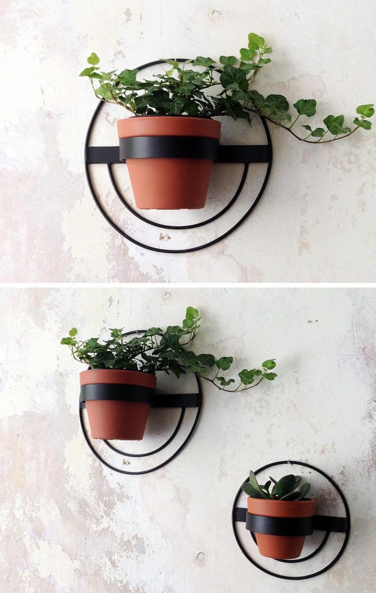 Modern Black Wall Planters With Geometric Designs